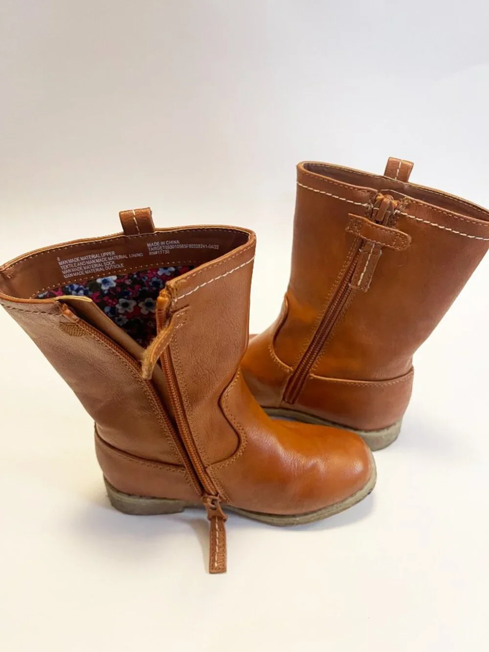Cat & Jack Toddler Girls Brown Riding Boots Size 8 Side Zip Floral Lining